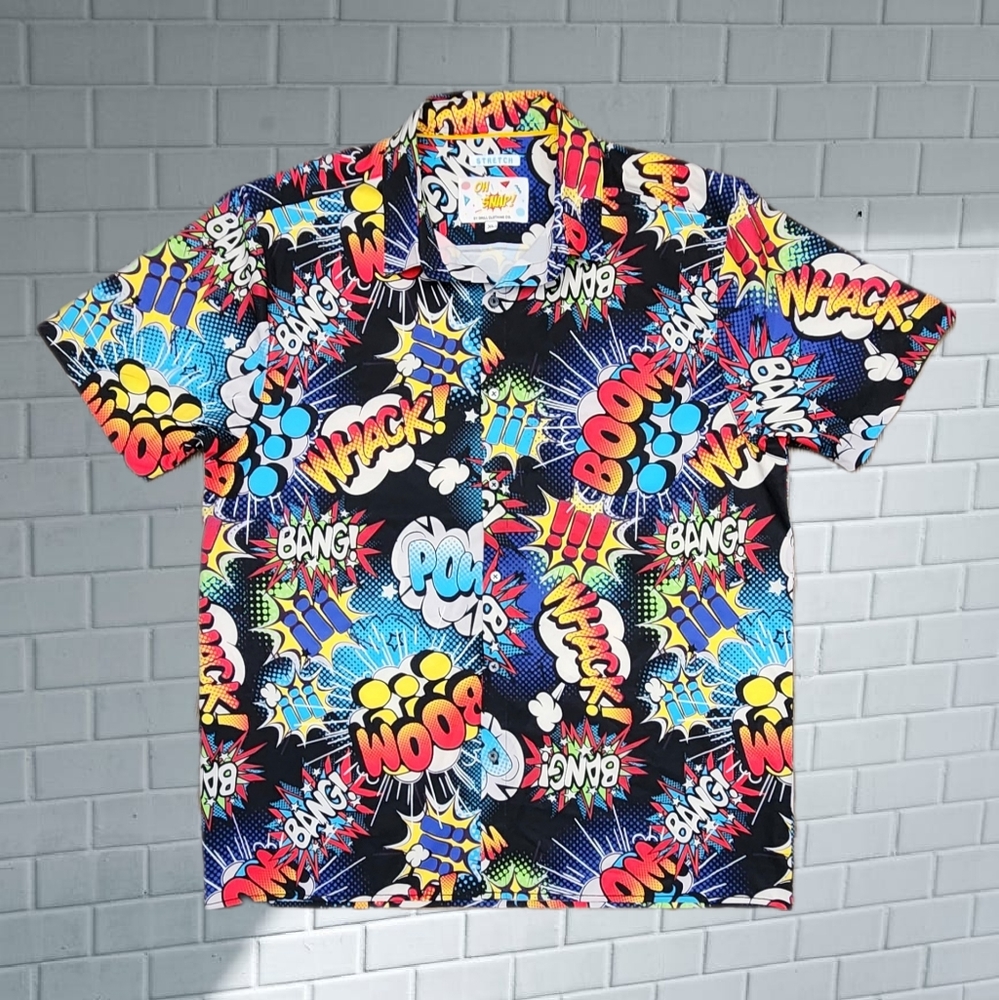 Oh Snap! Drill Clothing Co. Comic Book Super Heroes Men’s Shirt Size XL